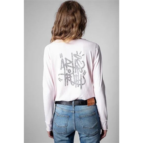 Zadig & Voltaire NWT Tunisien Henley T-Shirt Art is Truth Pink Size Large - Picture 3 of 6